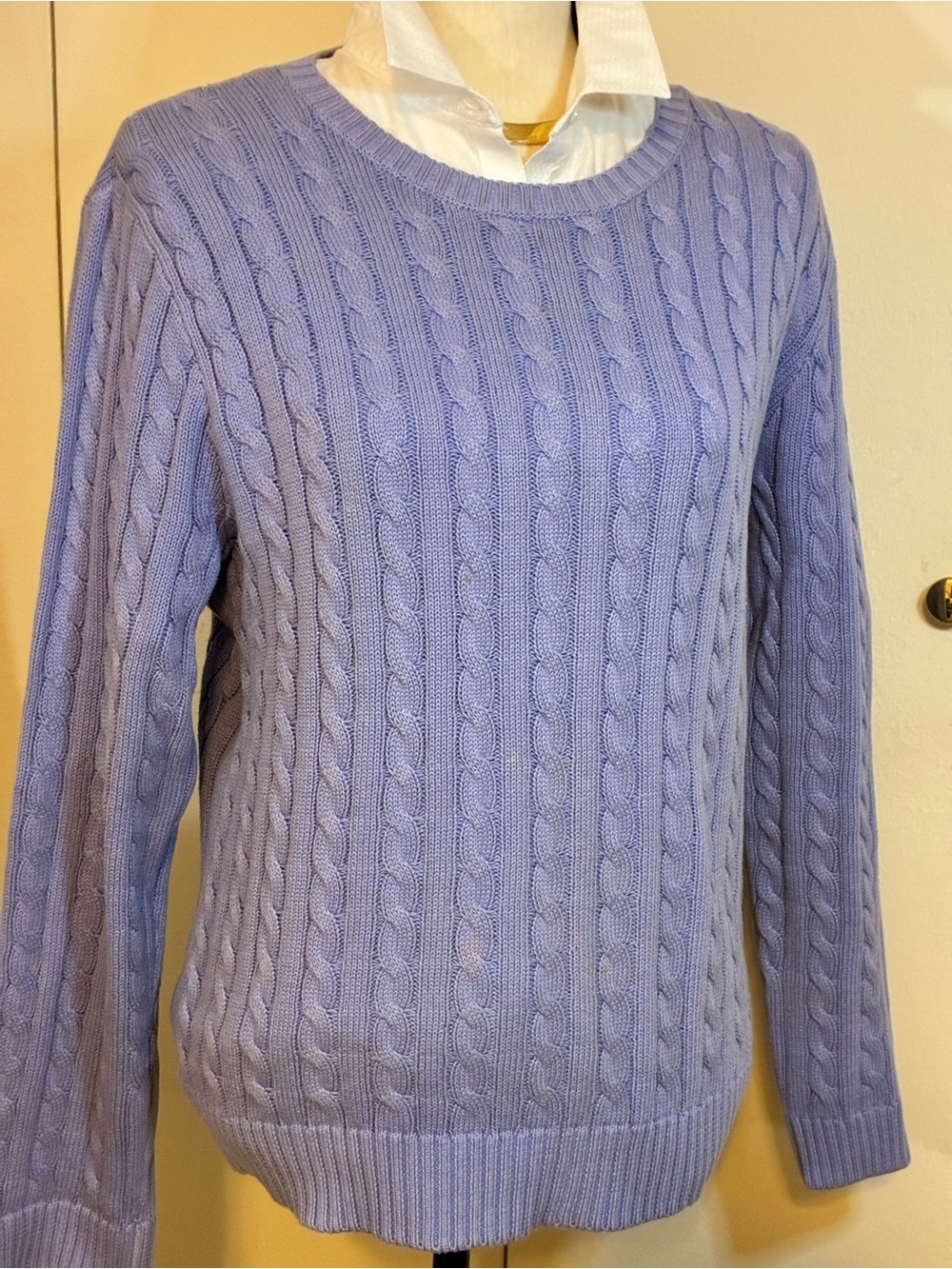 Soft Cotton Lavender Cable Knit Crewneck Sweater